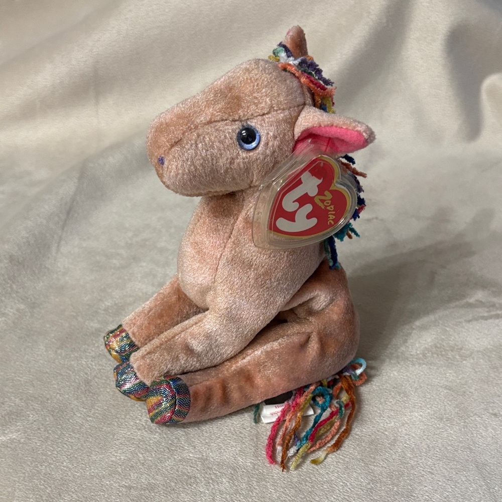 Ty Plush Zodiac Horse Toy - Tan with Multicolor Mane